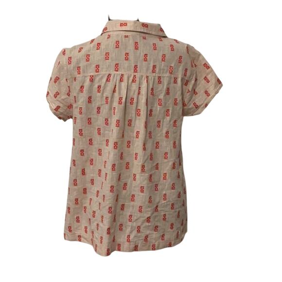 Ivy Jane Button Down Khaki Red 100% Cotton Short Sleeve Flowy Boho Top Size Med - Picture 3 of 8